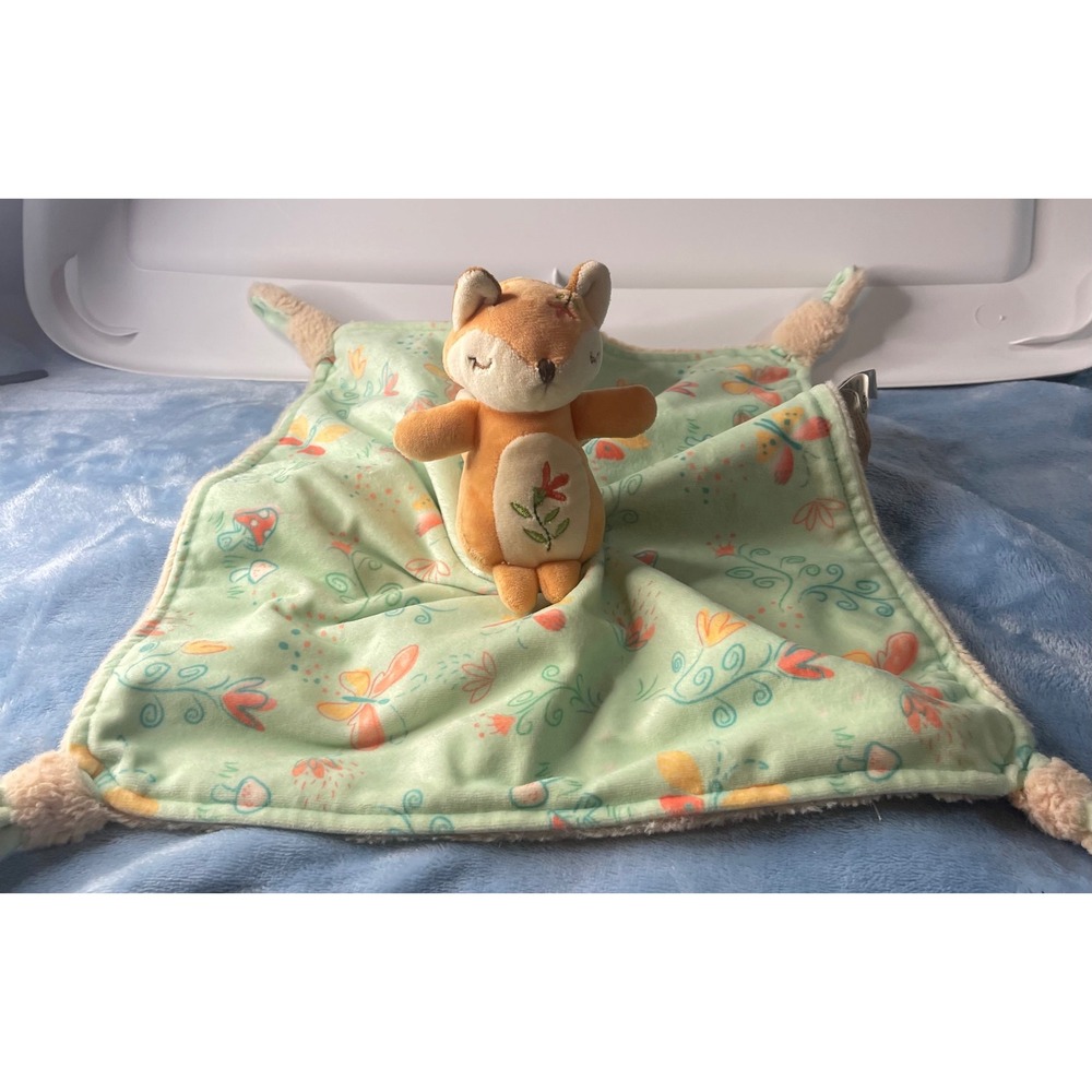 Mary Meyer Flora Fox Lovey Security Blanket Green Floral Butterfly Plush Tag